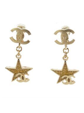 Chanel 08P CC Logo Star Earrings Gold Metal Resin Glitter